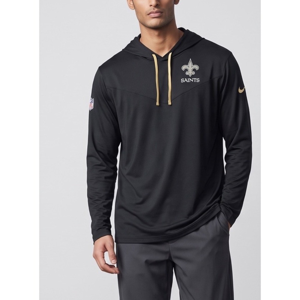 NIKE New Orleans Saints Hoodie XXL Black Gold NFL Dri Fit On Field NS42 11Z6